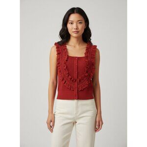 Anthropologie Flint & Moss Crochet Lace Trimmed Sweater Tank Top Terracotta S